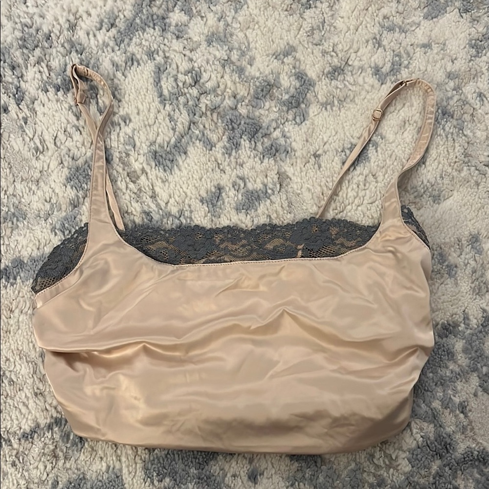 Free People Cream and Gray Camisole with Adjustable Straps